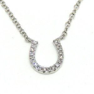 14k white Gold 0.06Ct Diamond horseshoe necklace gift lucky 18" adjustable chain