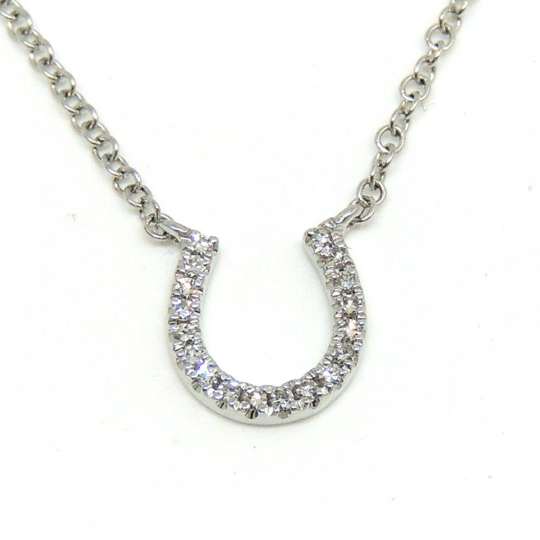 14k white Gold 0.06Ct Diamond horseshoe necklace gift lucky 18