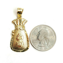 Load image into Gallery viewer, 10k yellow gold dollar sign money bag lucky pendant charm gift fine jewelry 3.2g

