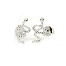 Load image into Gallery viewer, New 14k white Gold 0.16Ct Round Diamond snake stud Earrings Push Back fine gift
