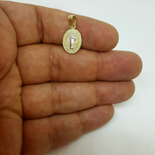 Load image into Gallery viewer, 14k gold two tone oval saint benedict san Benito pendant religious jewelry 1g
