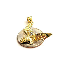 Load image into Gallery viewer, New 14k yellow gold 3D flying bat pendant charm gift fine jewelry polished 3.4g
