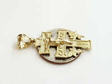 Load image into Gallery viewer, 10k Yellow gold Caravaca double cross with angel crucifix Jesus pendant 3.7g
