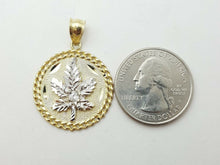 Load image into Gallery viewer, 10k two-tone gold marijuana leaf pendant cubic Zirconia jewelry 0.97" 4.5g

