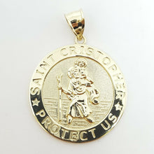 Load image into Gallery viewer, 10k yellow gold round saint Cristopher pendant fine religious jewelry 1.16" 4.9g

