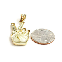 Load image into Gallery viewer, New 10k yellow gold victory sign peace hand gesture pendant unisex polished 3.3g
