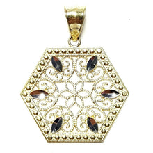 Load image into Gallery viewer, 10k two tone gold hexagon filigree pendant charm fine gift jewelry for her 2.5g

