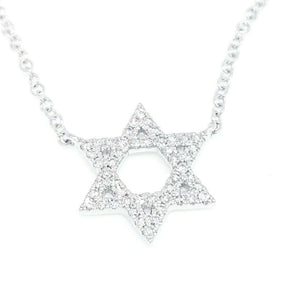 14k white Gold 0.11Ct Diamond star of David necklace gift 18" adjustable chain