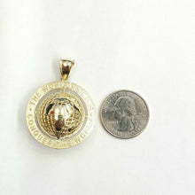 Load image into Gallery viewer, 10k yellow gold round globe planet earth world map pendant 2 sides 3D gift 7.6g
