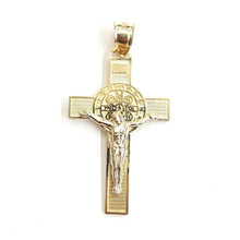 Load image into Gallery viewer, 14k gold two tone saint benedict san Benito cross pendant religious jewelry 2.3g
