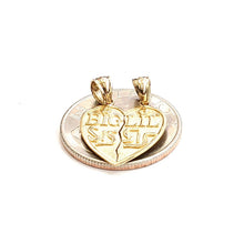 Load image into Gallery viewer, 14k yellow Gold big sis Lil sis heart Pendant charm breakable fine jewelry 2g
