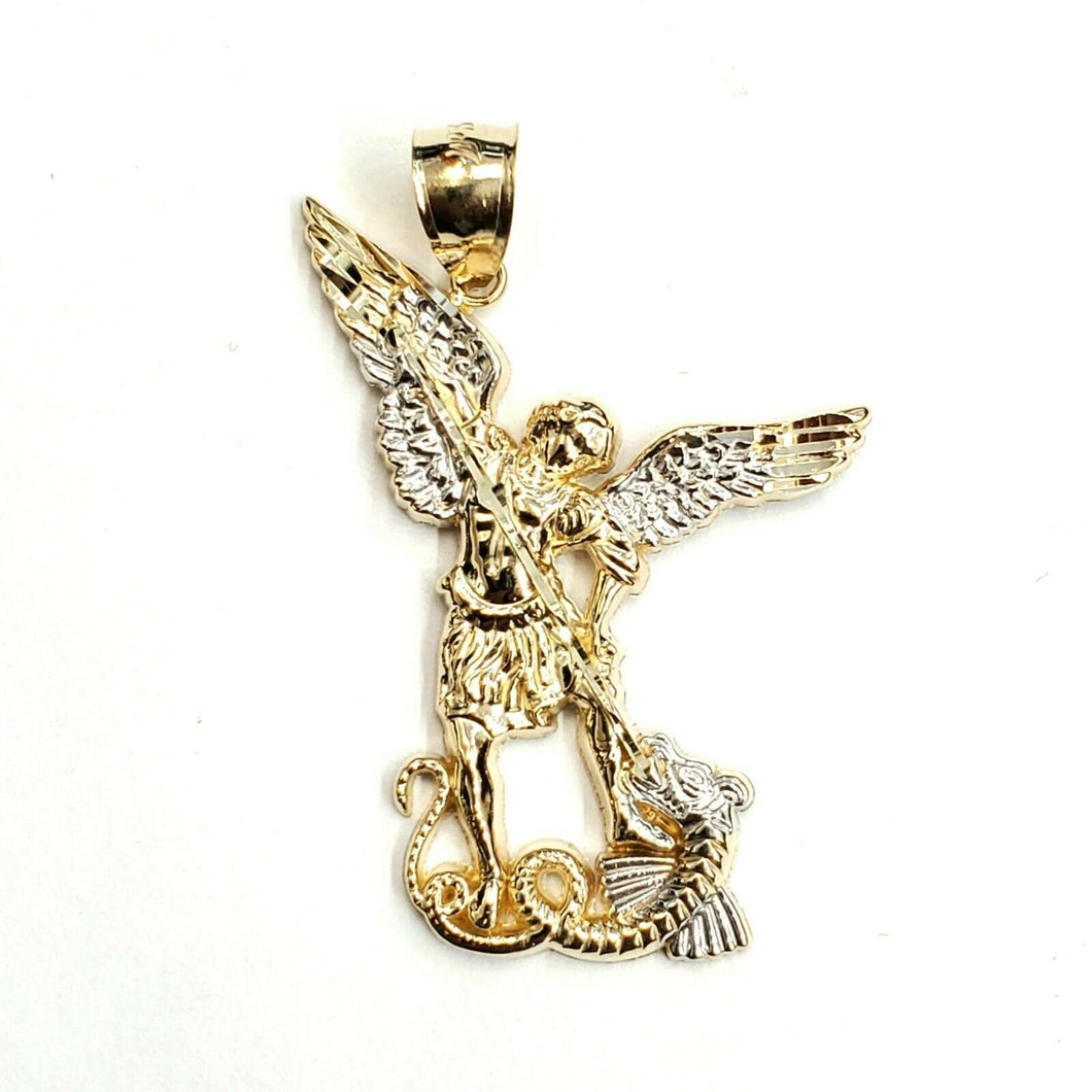 14k Two tone gold saint Michael pendant charm fine religious gift jewelry 4.3g