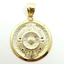 Load image into Gallery viewer, 14k yellow solid Gold Aztec mayan sun calendar azteca pendant jewelry 1.02" 3.6g
