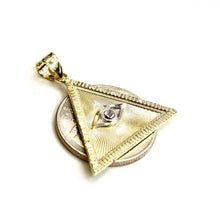 Load image into Gallery viewer, 14k two-tone gold triangle evil eye pendant charm gift fine jewelry unisex 3.8g
