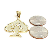 Load image into Gallery viewer, 10k yellow Gold Ace of spade Pendant casino gambling diamond cut jewelry 6.3g
