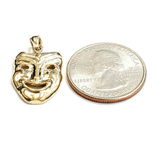 Load image into Gallery viewer, 14k yellow gold laugh now happy face mask drama theater act pendant jewelry 2.6g
