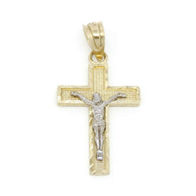 Load image into Gallery viewer, New 14k two tone gold cross Jesus pendant charm fine gift religious jewelry 1.1g
