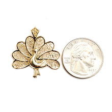 Load image into Gallery viewer, 14k yellow gold peacock pavo real bird filigree pendant charm fine jewelry 3.8g
