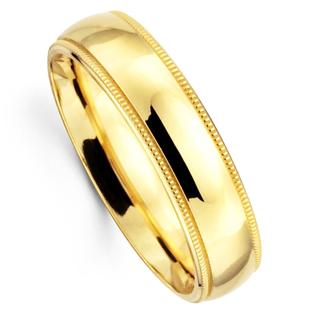 Men's Womens Solid 14K Yellow Gold Milgrain Wedding Band Comfort fit 5MM Size 5