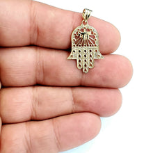 Load image into Gallery viewer, 14k yellow gold khamsa Hay hamsa hand lucky Jewish filigree pendant jewelry 1.7g
