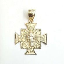 Load image into Gallery viewer, 14k gold two tone saint benedict san benito cross pendant religious jewelry 2.1g
