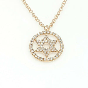 14k Rose Gold 0.12Ct Round Diamond star of David necklace 18" adjustable chain