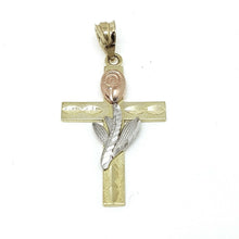 Load image into Gallery viewer, New 14k 3 color gold cross rose pendant charm fine gift religious jewelry 2g
