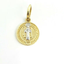 Load image into Gallery viewer, 14k gold two tone round saint Benedict San Benito pendant religious 0.39" 0.6g
