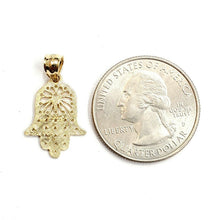 Load image into Gallery viewer, New 14k yellow gold khamsa hamsa hand lucky Jewish filigree pendant jewelry 1.2g
