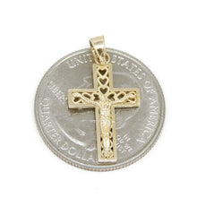 Load image into Gallery viewer, 14k yellow gold cross Jesus pendant charm with heart religious fine jewelry 1.1g

