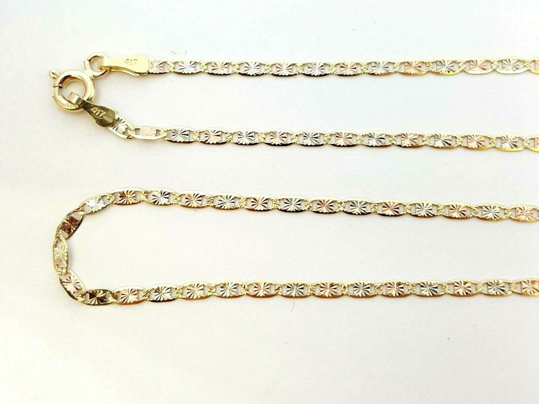 10K tri color gold 2mm Valentino chain Necklace jewelry gift for her 16