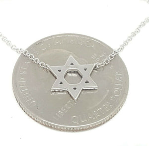 14k white Gold 0.11Ct Diamond star of David necklace gift 18" adjustable chain