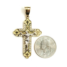 Load image into Gallery viewer, 10k two tone gold cross Jesus pendant with cubic zirconia fine gift jewelry 7.3g
