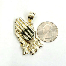 Load image into Gallery viewer, 10k yellow gold praying hands pendant cubic zirconia religious jewelry 9.6g
