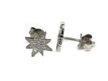 Load image into Gallery viewer, New 14k white Gold 0.11Ct Round Diamond star stud Earrings Push Back Fastening
