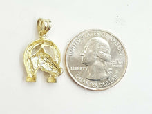 Load image into Gallery viewer, 10k yellow Gold horseshoe horse head Pendant lucky fine gift jewelry unisex 2.8g
