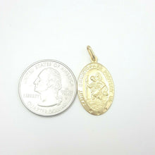 Load image into Gallery viewer, 14k solid yellow gold oval saint Christopher pendant charm fine religious 2.9g
