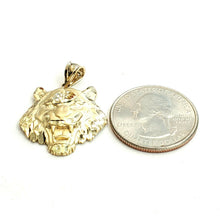 Load image into Gallery viewer, 14k yellow solid Gold tiger male head face Pendant diamond cut fine jewelry 3.7g

