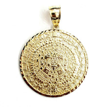 Load image into Gallery viewer, 10k yellow Gold solid Aztec Mayan sun calendar Azteca pendant gift 1.65" 12.8g
