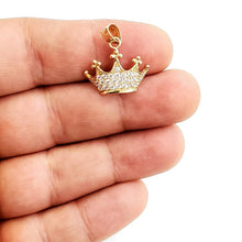 Load image into Gallery viewer, 14k yellow gold tiara crown pendant cubic zirconia fine jewelry gift 1.7g
