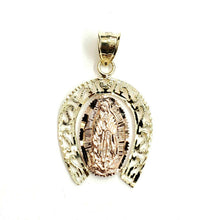 Load image into Gallery viewer, New 10k multi color Gold virgin horseshoe Pendant lucky fine jewelry unisex 3.2g
