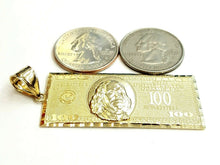 Load image into Gallery viewer, 14k yellow gold 100 dollar bill money lucky pendant charm fine jewelry 9.8g
