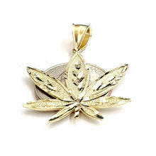 Load image into Gallery viewer, New 10k yellow gold marijuana leaf weed pendant diamond cut medical jewelry 3.7g
