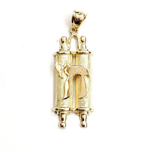 Load image into Gallery viewer, New 14k yellow gold tablets of law Hay Chay Jewish God Israel Torah pendant 4.9g
