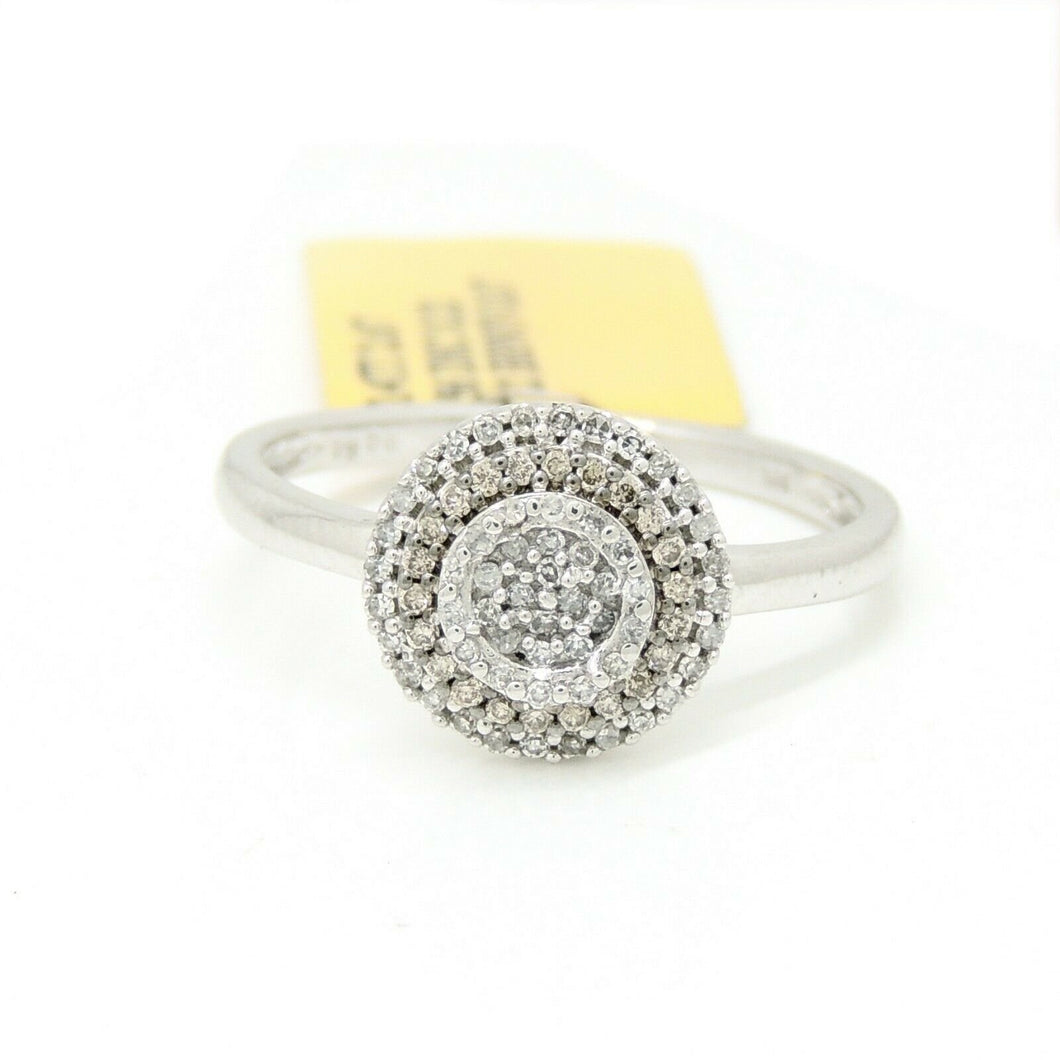 0.28Ct Natural brown and white Diamond 14k White Gold women Ring 9.75mm Size 6.5