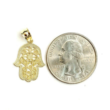 Load image into Gallery viewer, New 10k yellow gold khamsa hamsa hand lucky Jewish filigree pendant jewelry 1.1g
