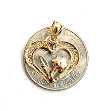 Load image into Gallery viewer, 14k 3 color solid Gold heart rose flower Pendant charm fine love jewelry 1.4g

