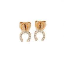 Load image into Gallery viewer, 14k rose Gold 0.06Ct Diamond horseshoe stud Earrings gift Push Back Fastening
