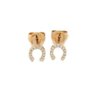 14k rose Gold 0.06Ct Diamond horseshoe stud Earrings gift Push Back Fastening