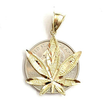 Load image into Gallery viewer, New 10k yellow gold marijuana leaf weed pendant diamond cut medical jewelry 2.2g
